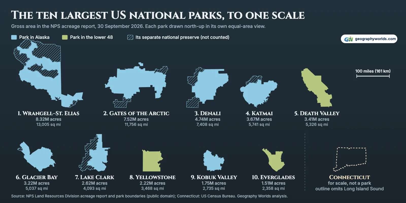 How Big Are America's Largest National Parks? All 63, Measured Against the States