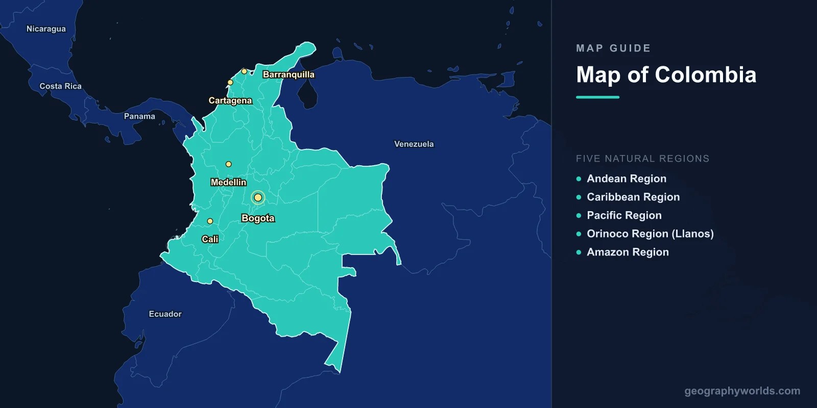 Map of Colombia: Departments, Andes, Amazon & Coastal Regions
