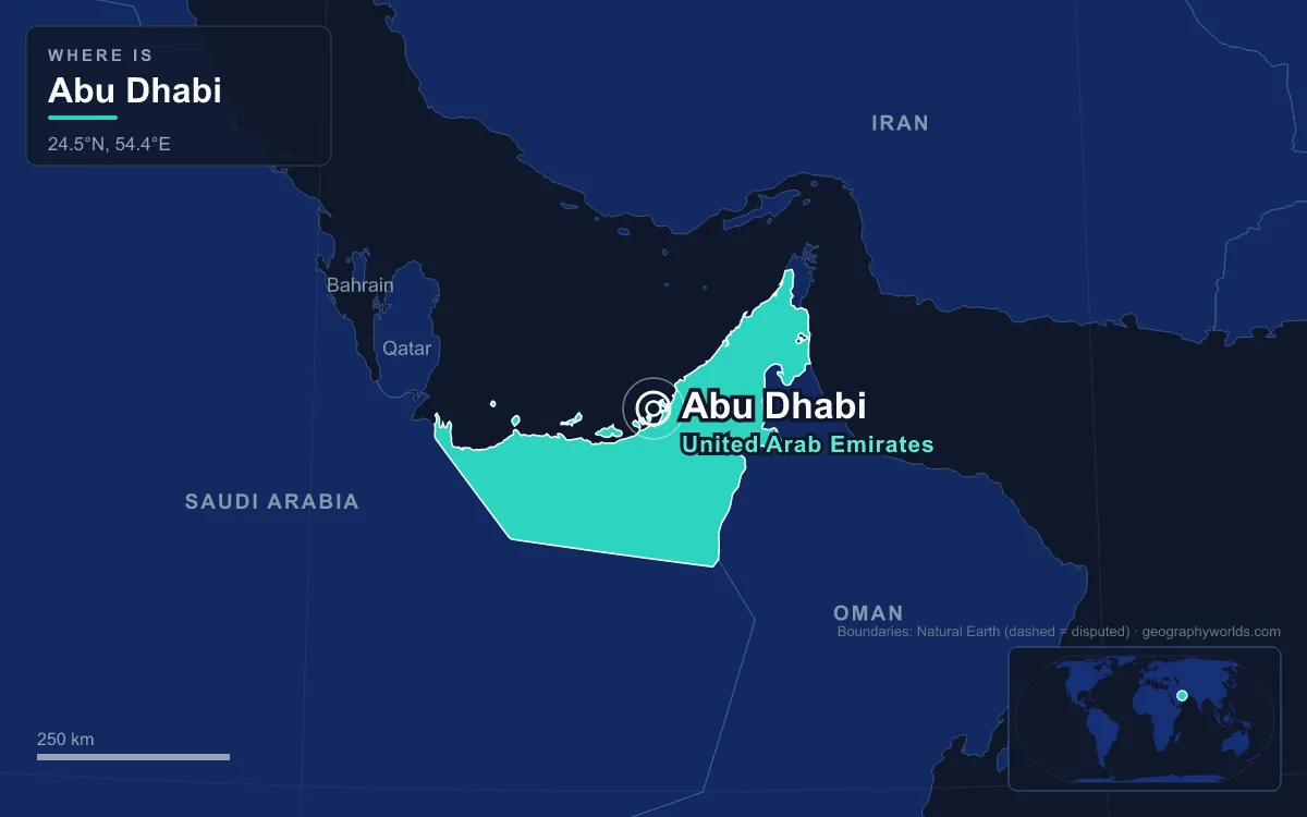 Map marking the location of Abu Dhabi