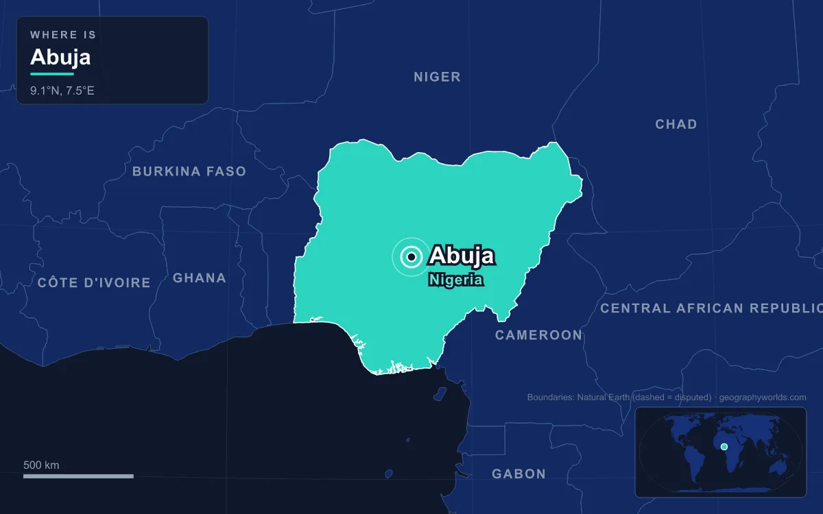 Map marking the location of Abuja