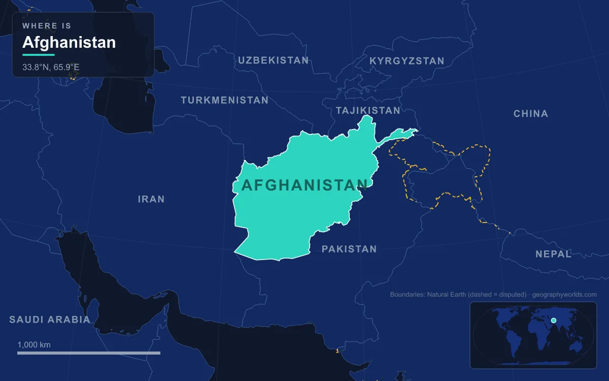 Map highlighting Afghanistan and its neighbours