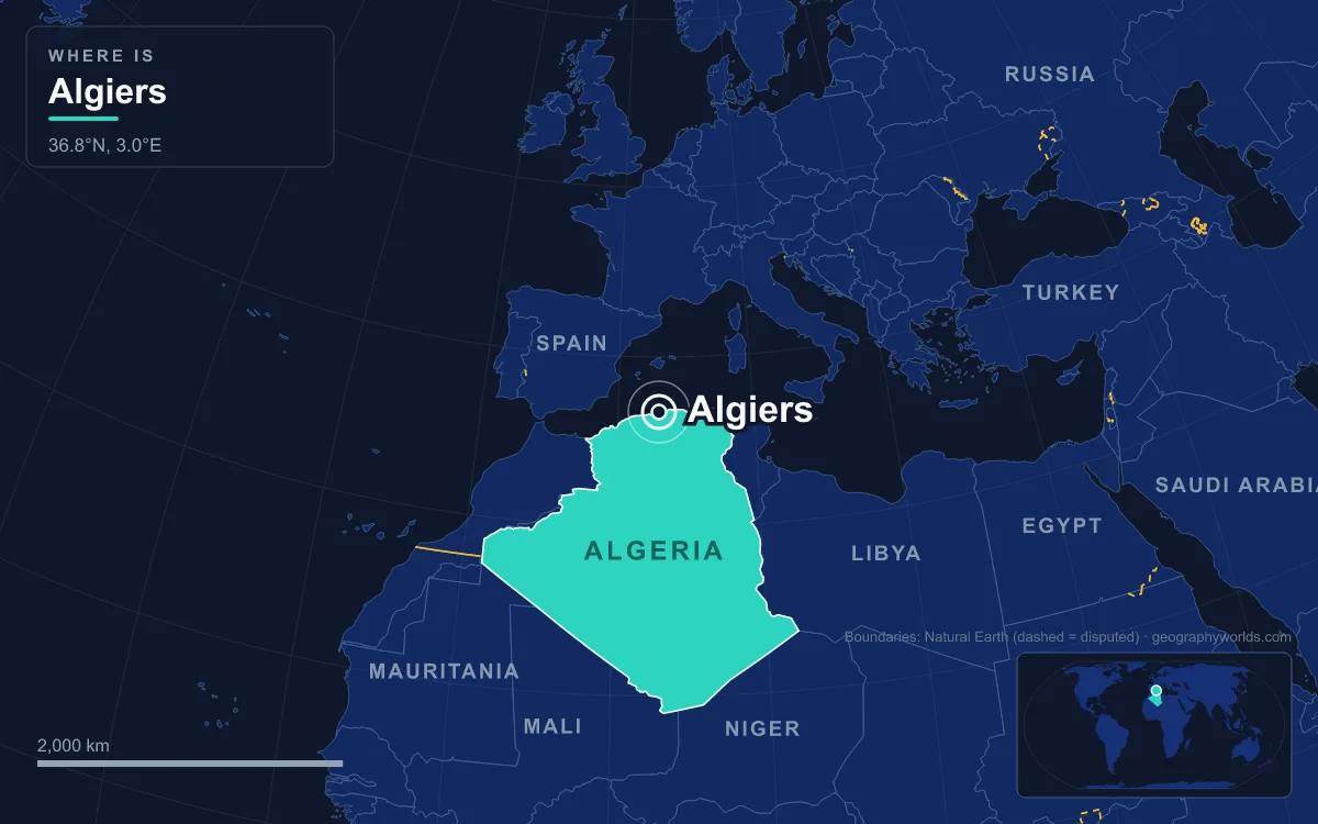 Map marking the location of Algiers