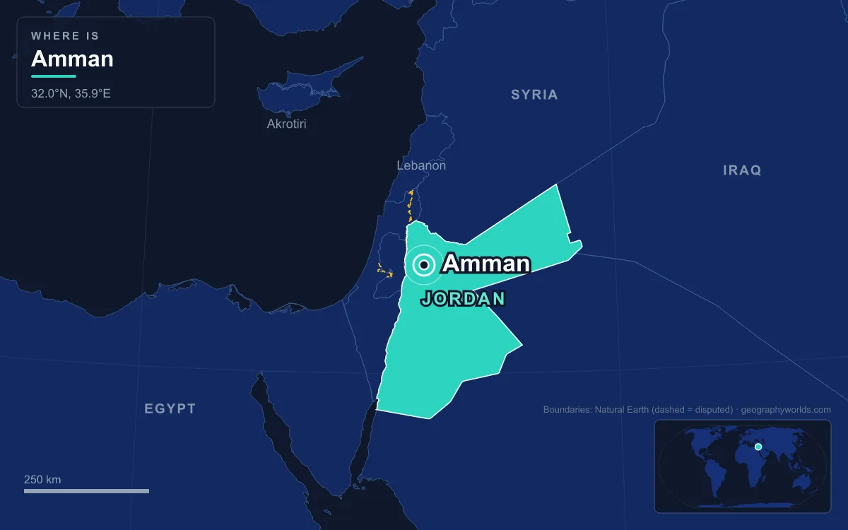 Map marking the location of Amman