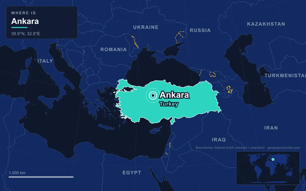 Map marking the location of Ankara