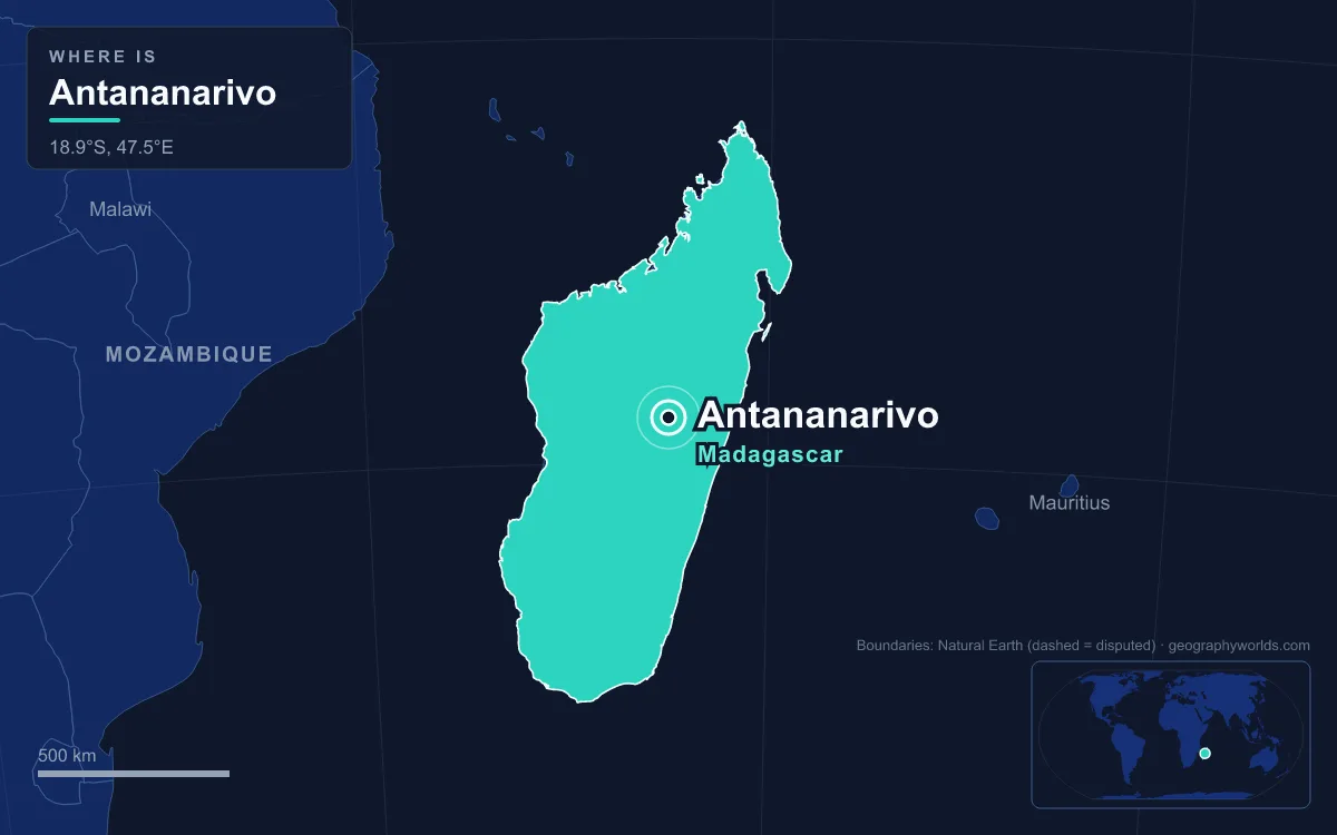 Map marking the location of Antananarivo