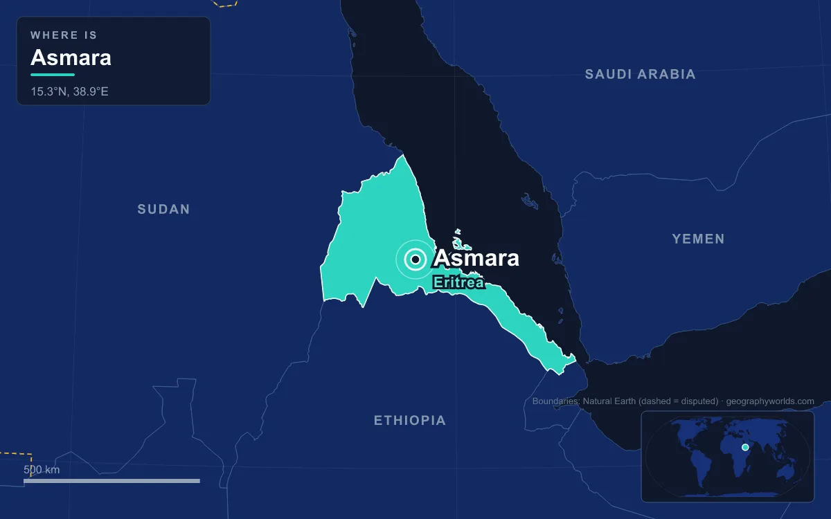 Map marking the location of Asmara