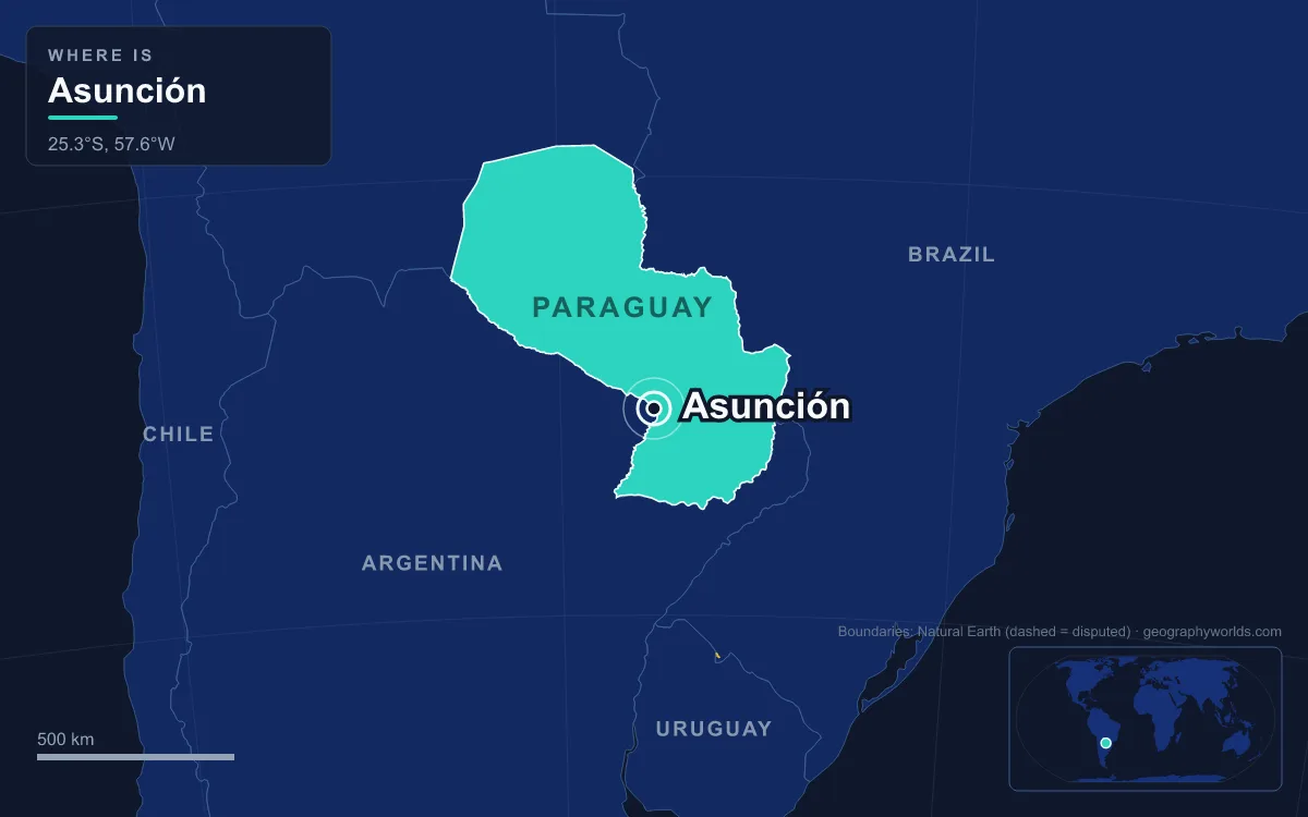 Map marking the location of Asunción