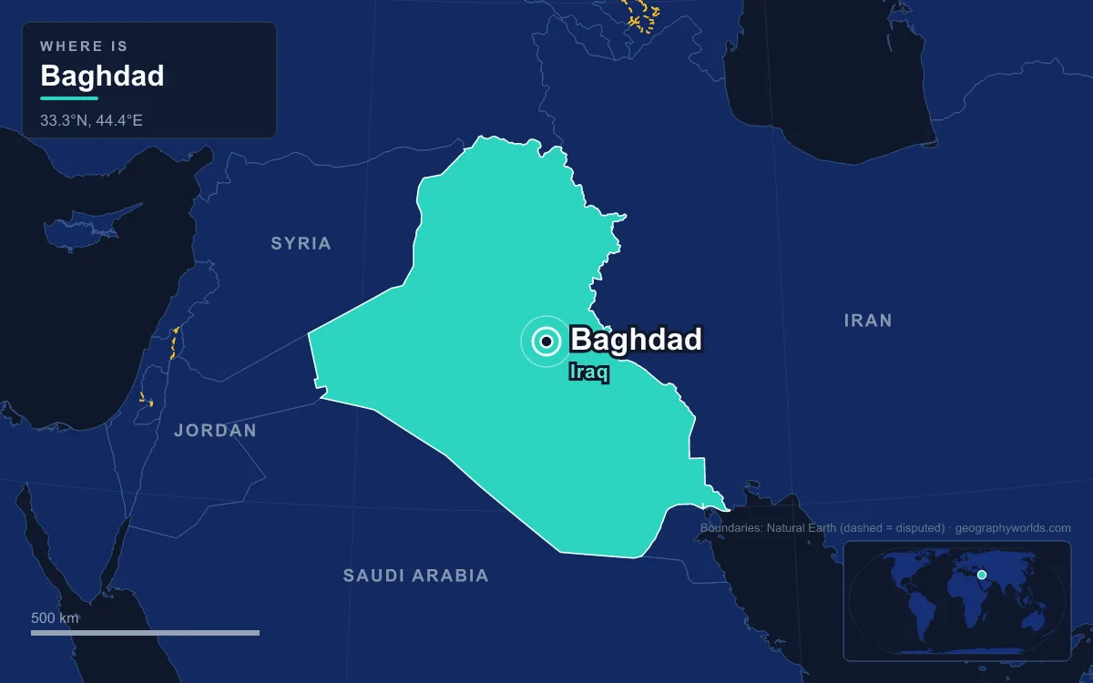 Map marking the location of Baghdad