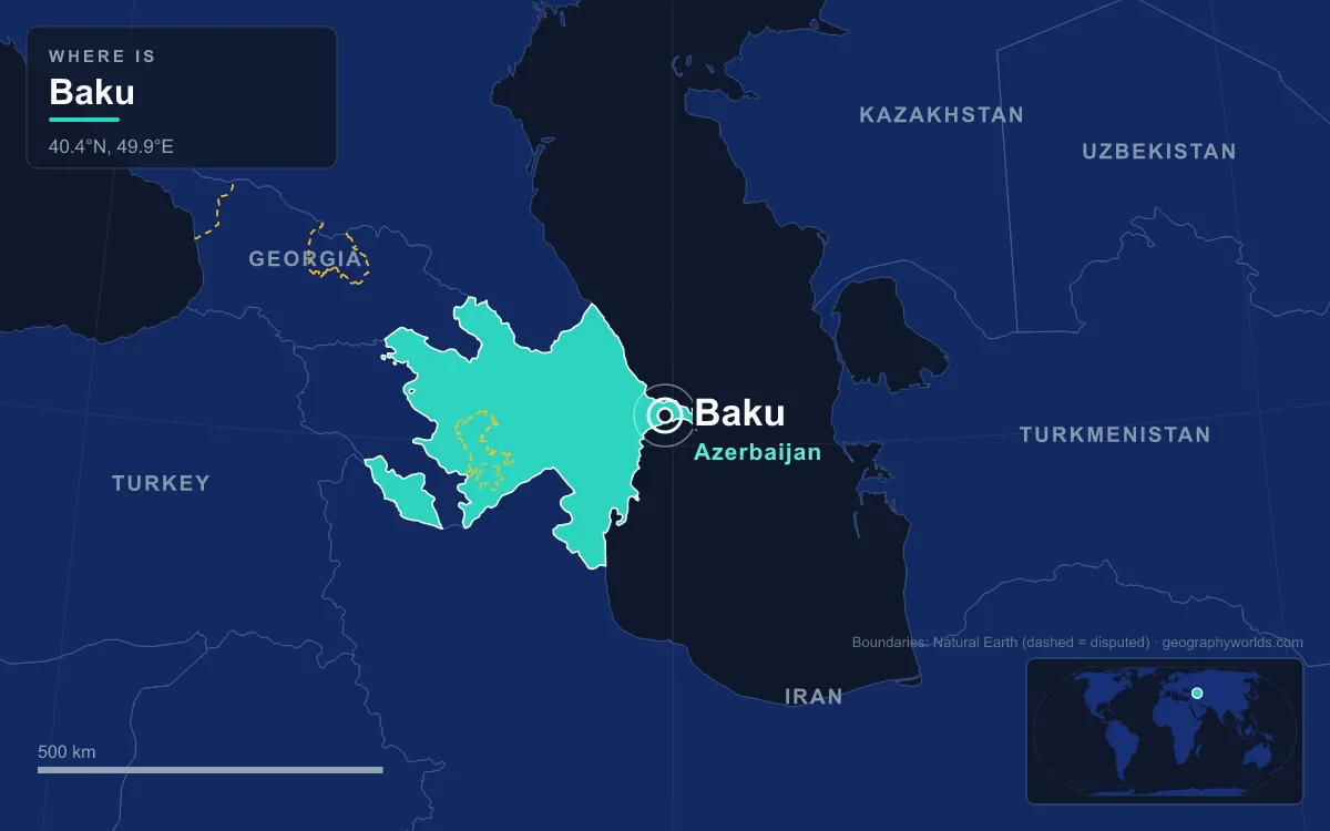 Map marking the location of Baku