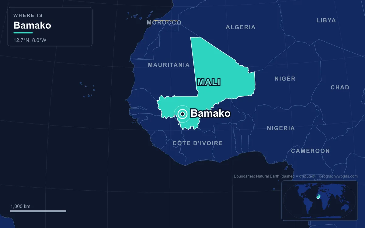 Map marking the location of Bamako