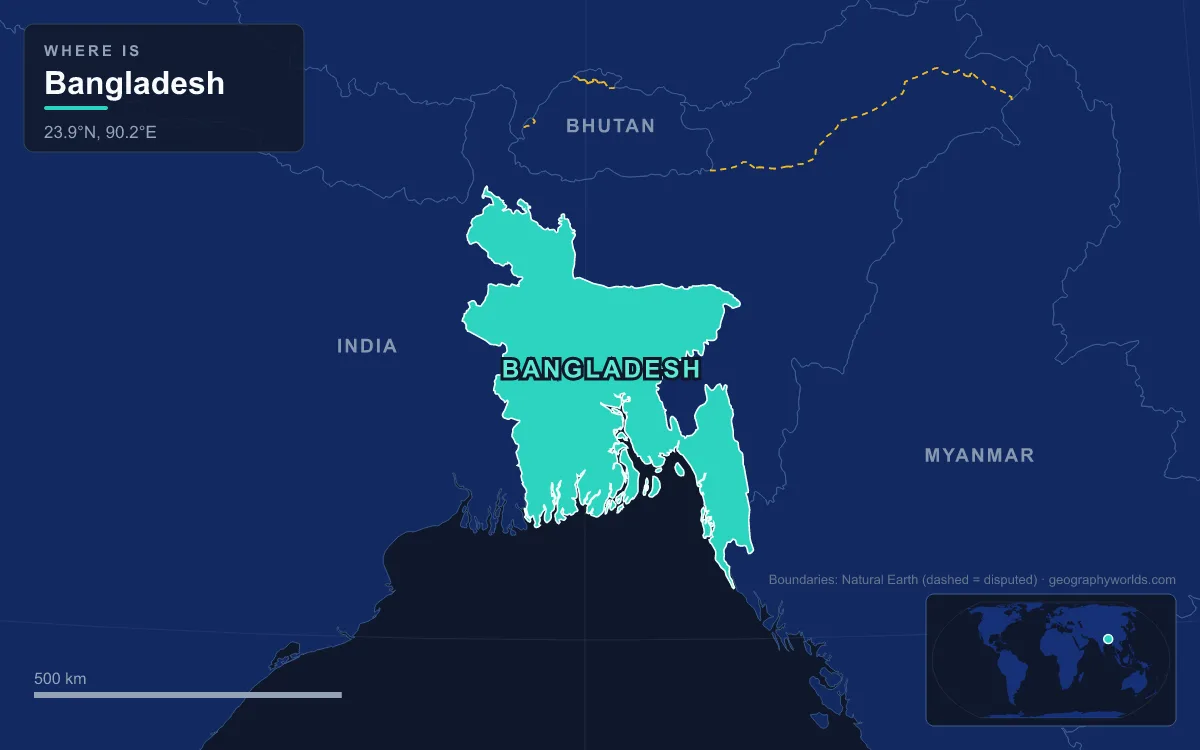 Map highlighting Bangladesh and its neighbours