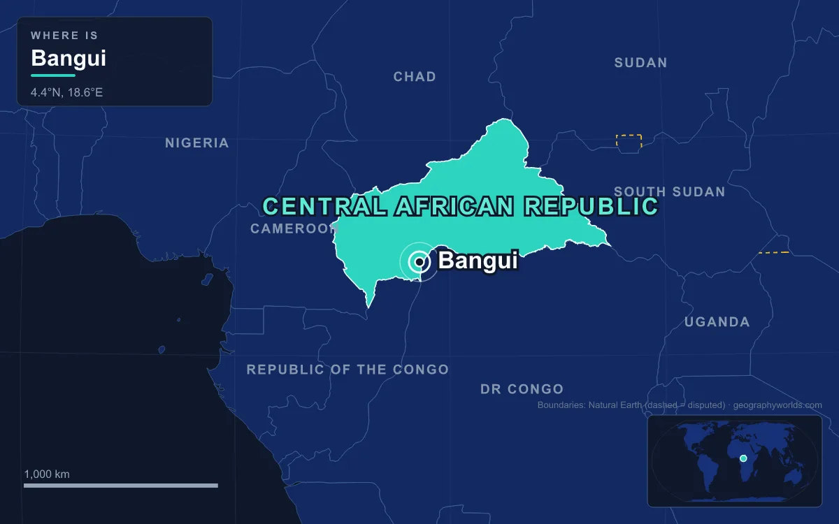 Map marking the location of Bangui
