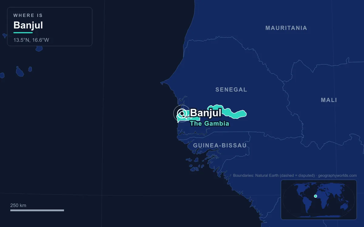 Map marking the location of Banjul