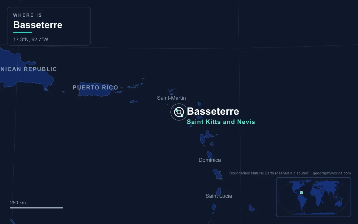 Map marking the location of Basseterre