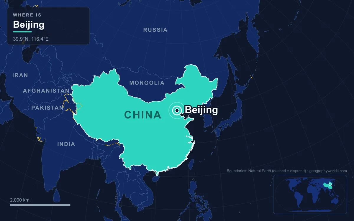 Map marking the location of Beijing
