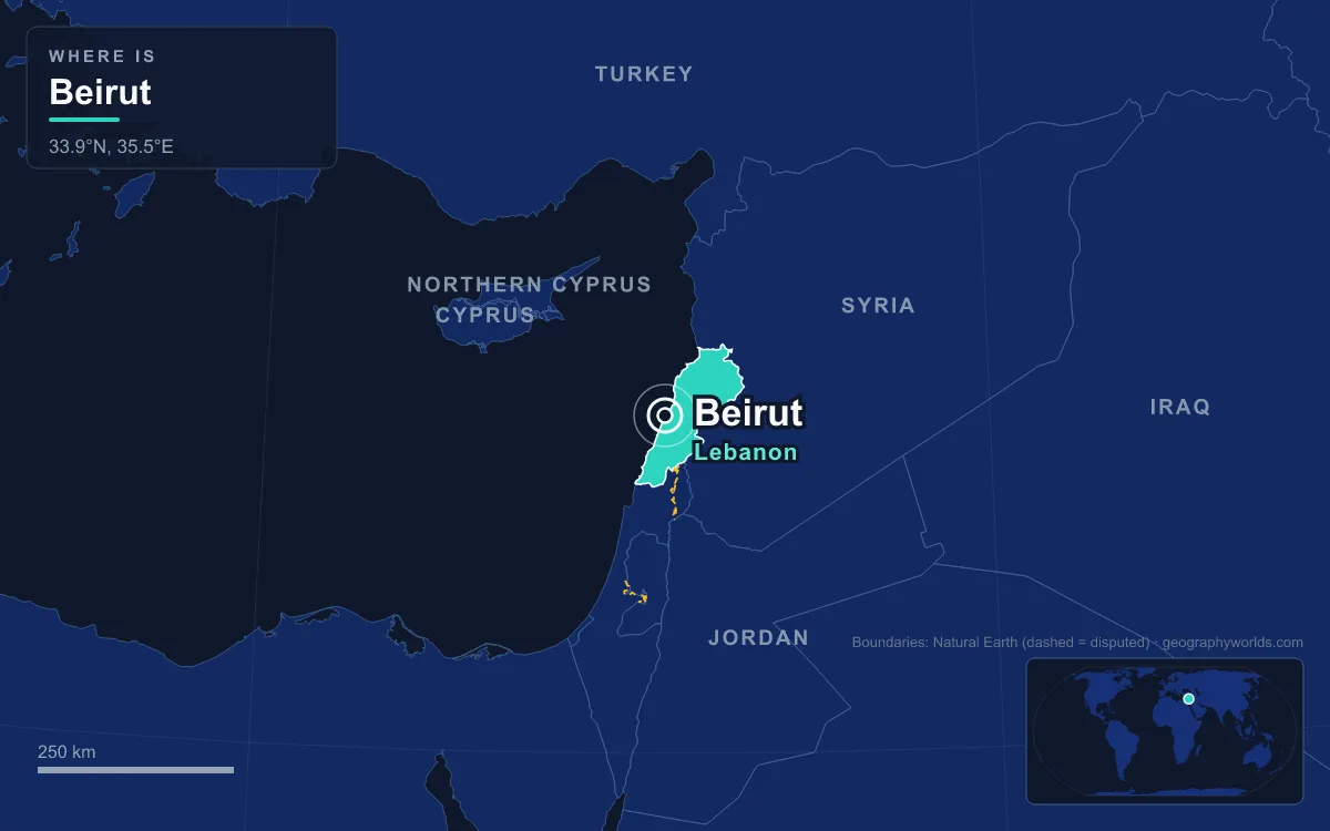 Map marking the location of Beirut