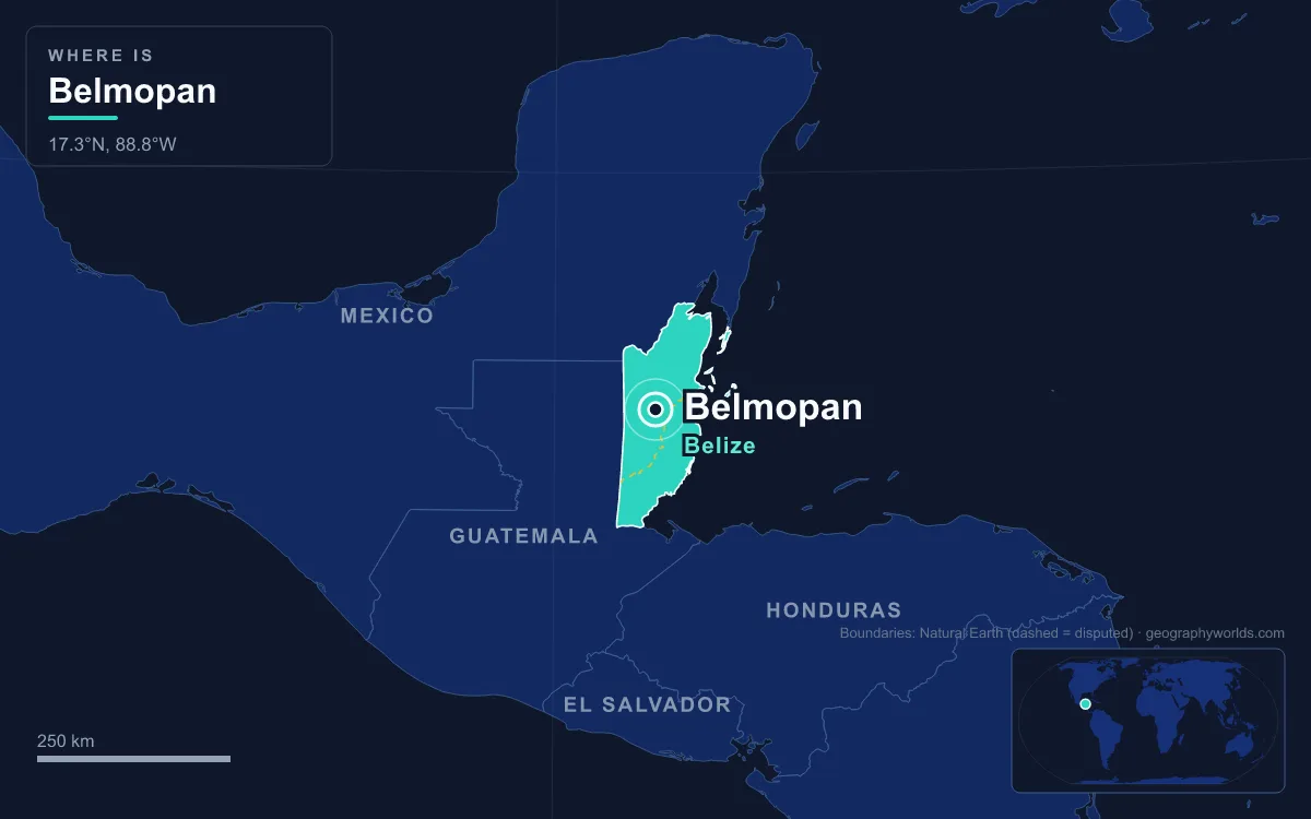 Map marking the location of Belmopan