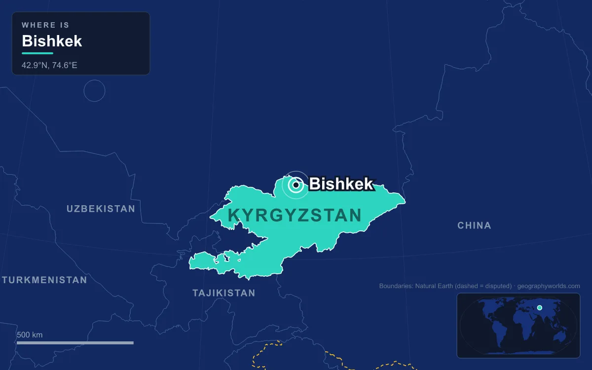 Map marking the location of Bishkek