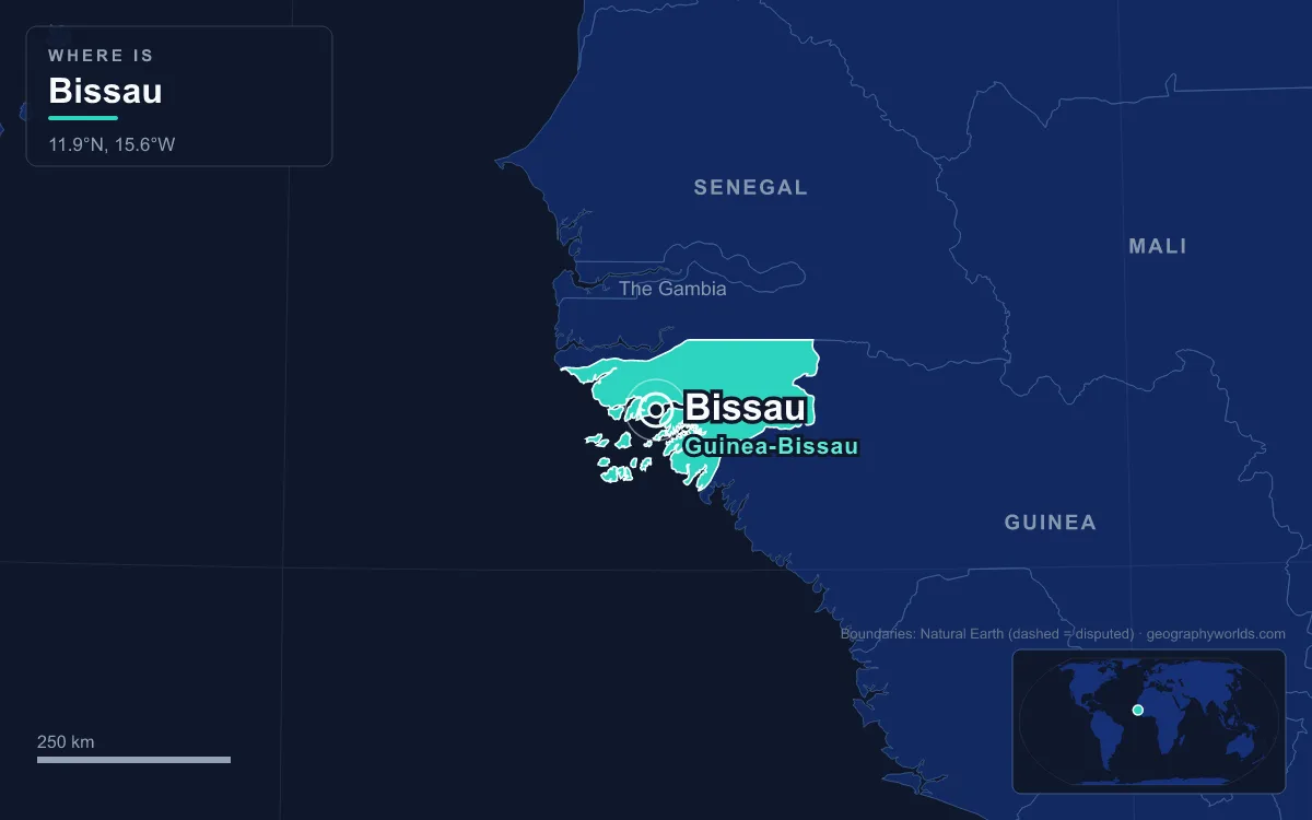 Map marking the location of Bissau