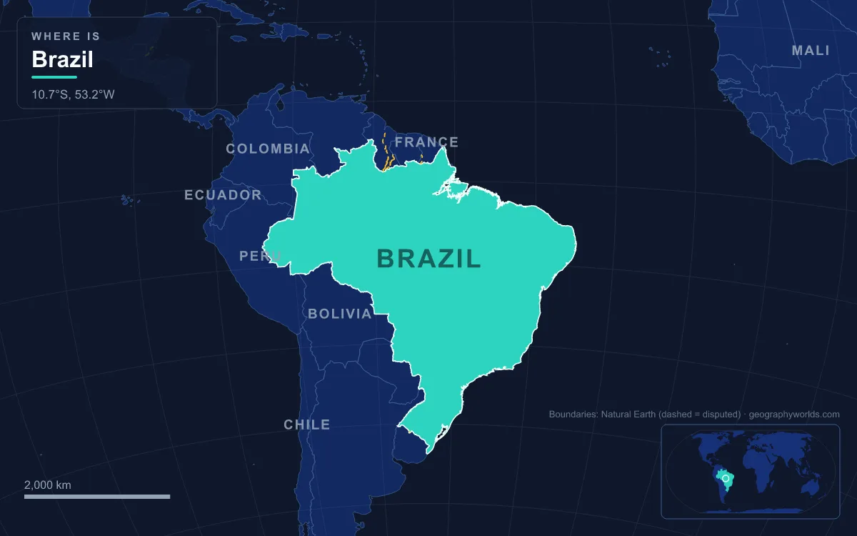Map highlighting Brazil and its neighbours
