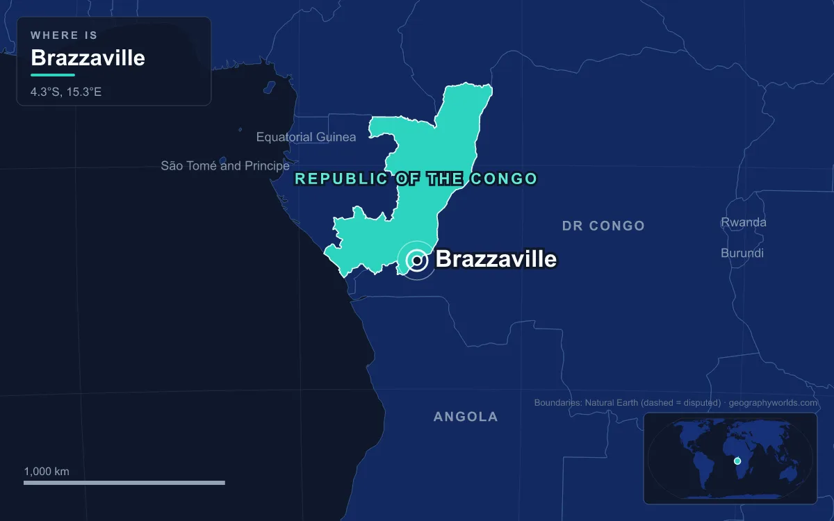 Map marking the location of Brazzaville