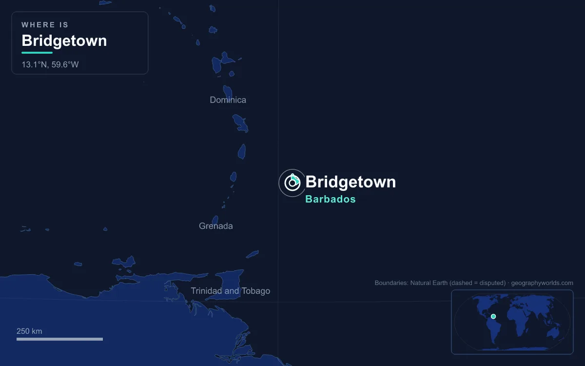 Map marking the location of Bridgetown