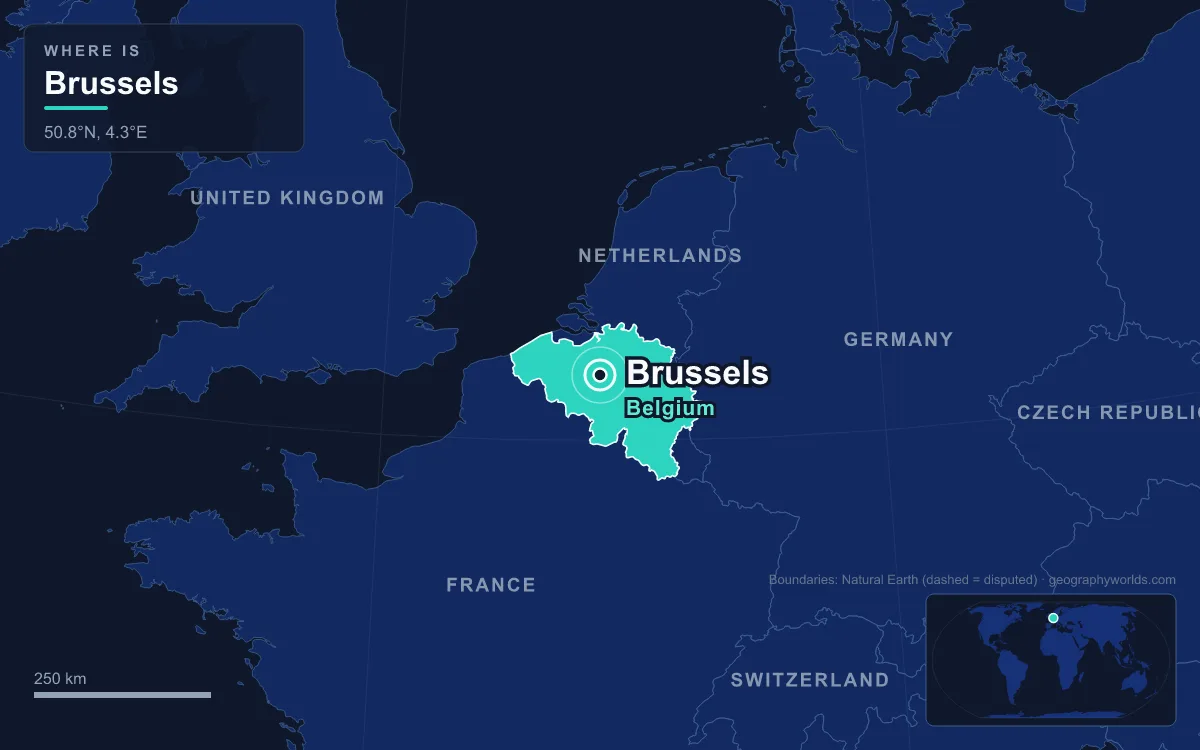 Map marking the location of Brussels