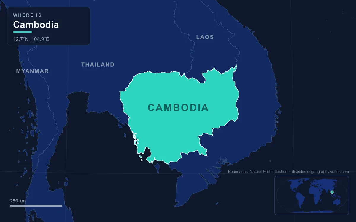 Map highlighting Cambodia and its neighbours