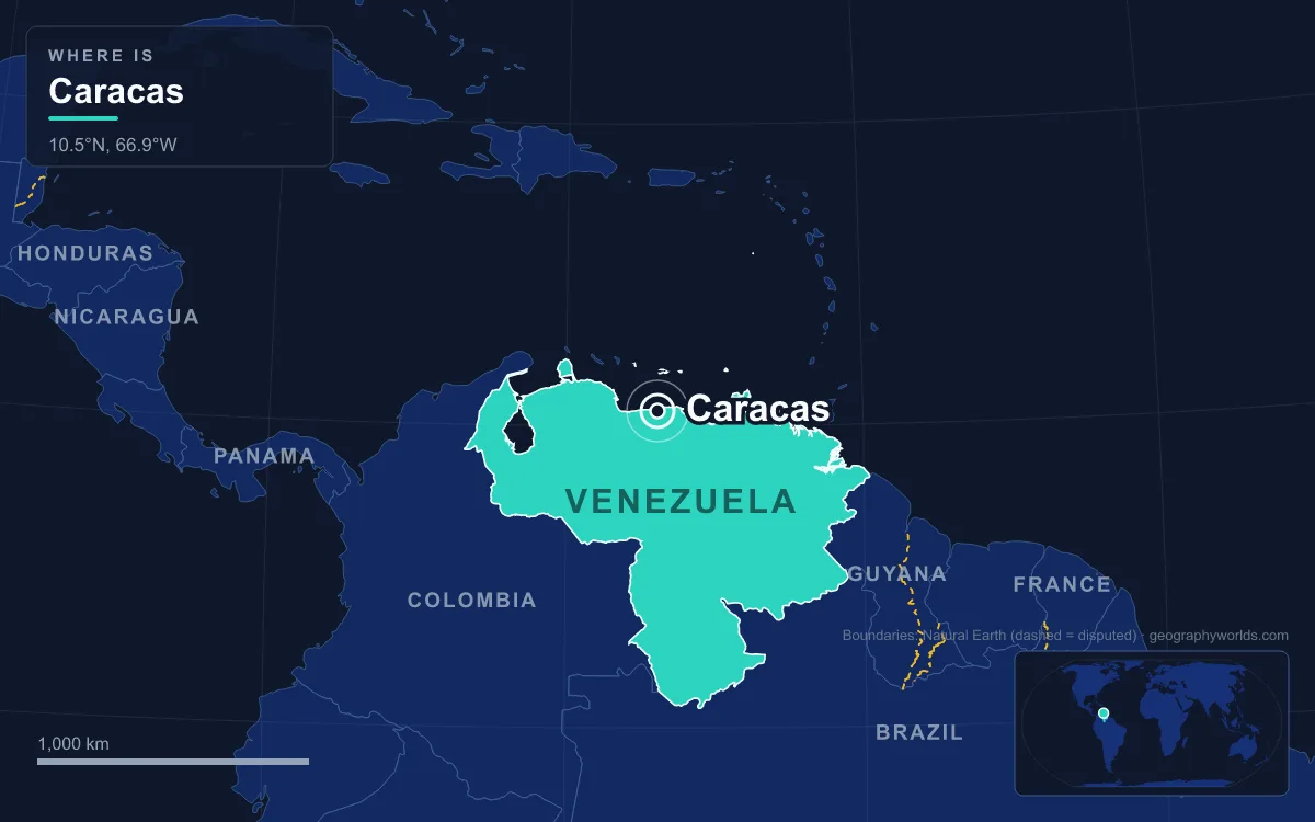 Map marking the location of Caracas