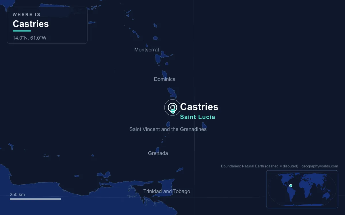 Map marking the location of Castries