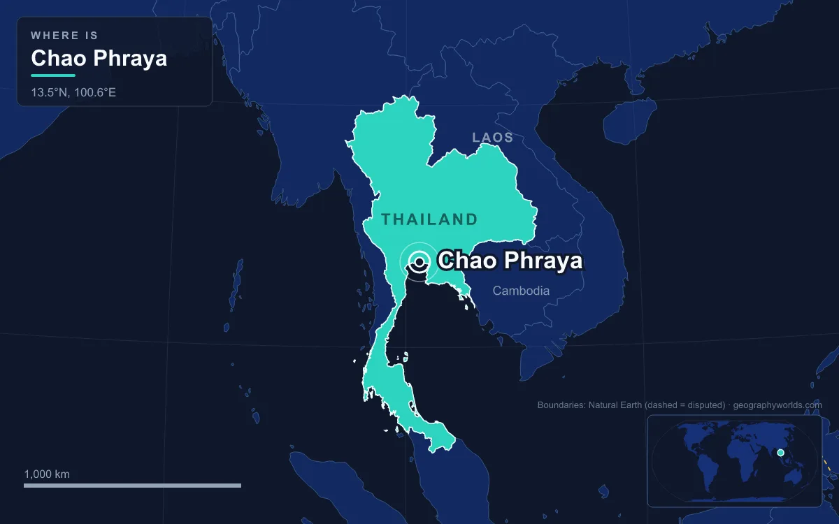 Map marking the location of Chao Phraya