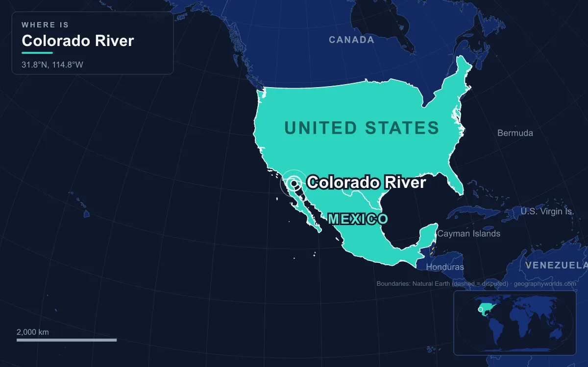 Map marking the location of Colorado River