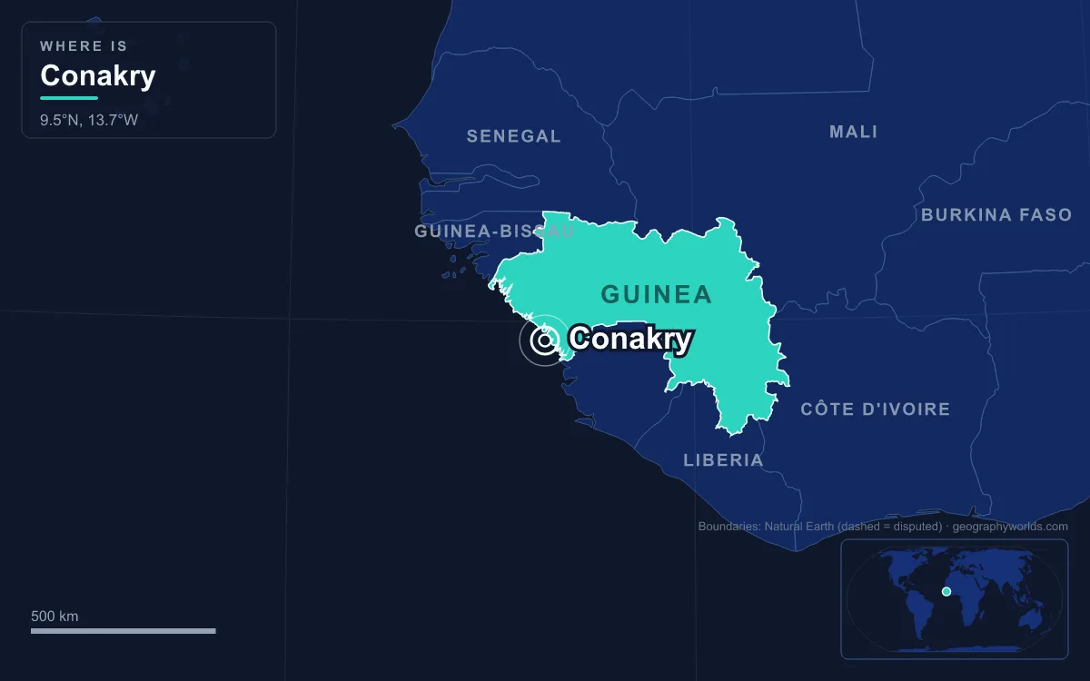 Map marking the location of Conakry