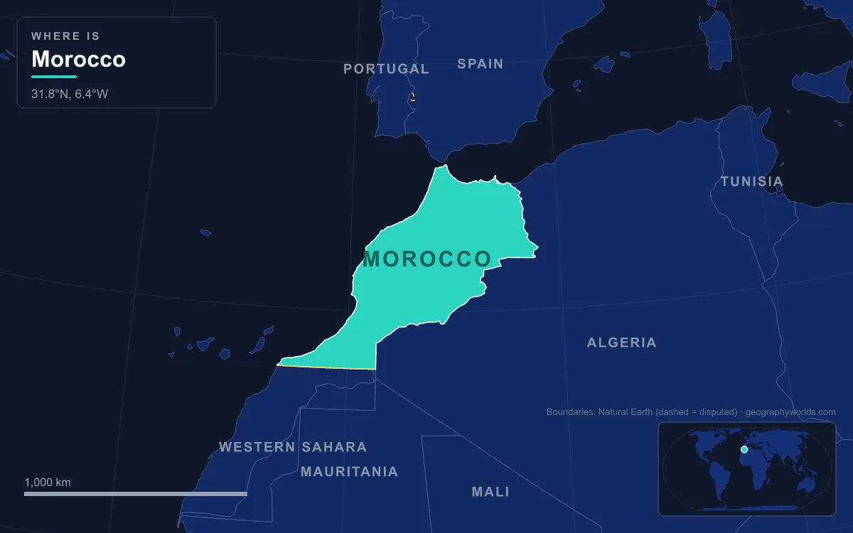 Map highlighting Morocco and its neighbours