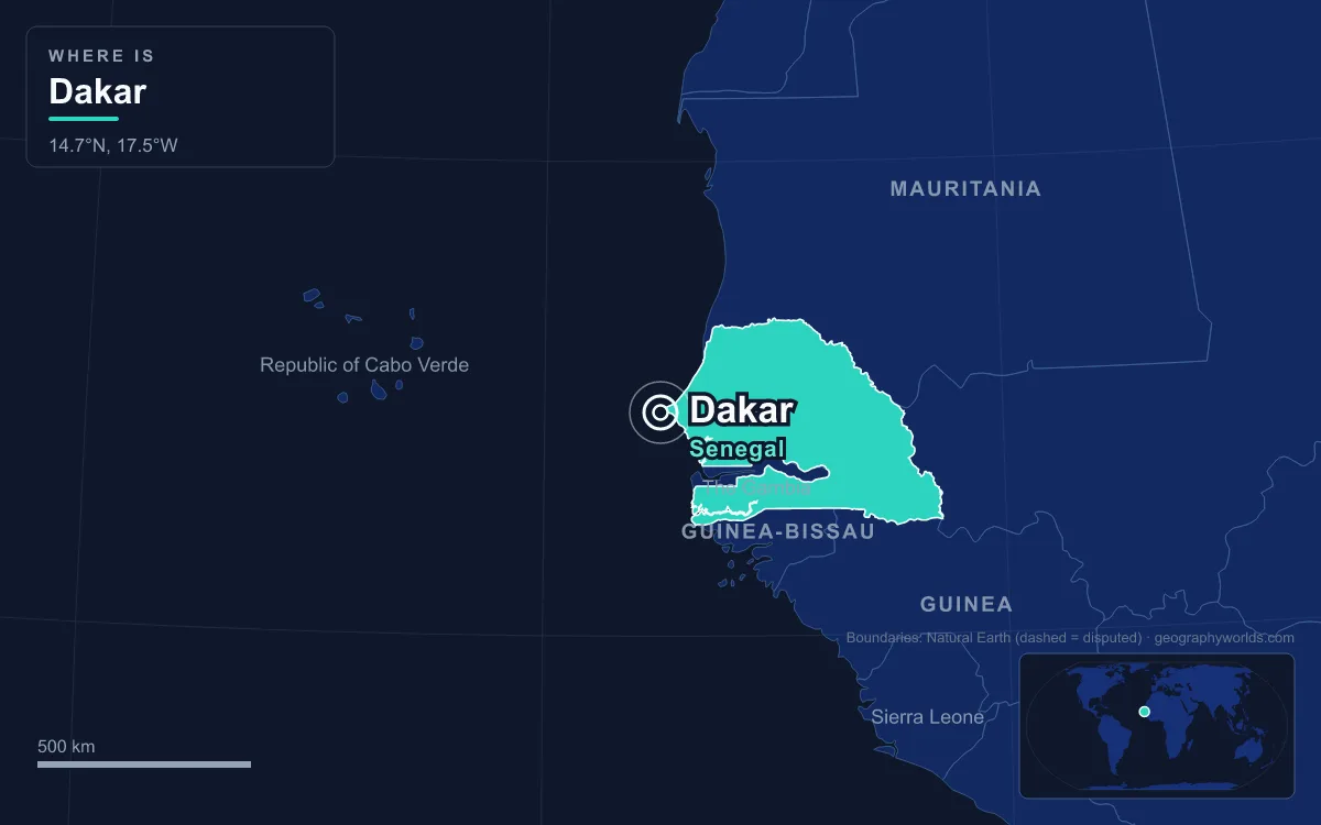 Map marking the location of Dakar