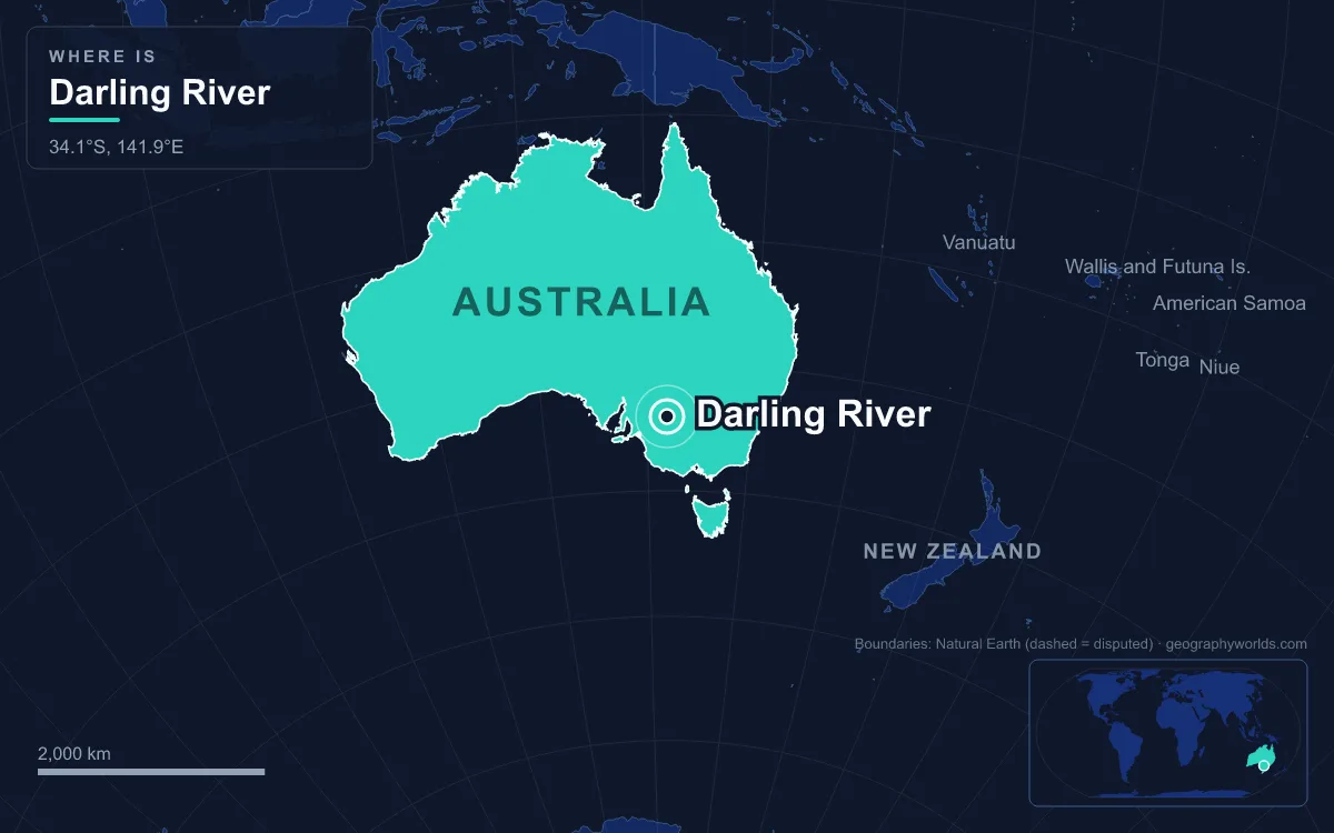 Map marking the location of Darling River
