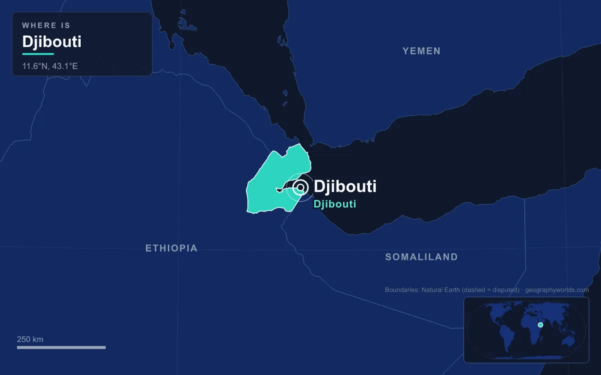 Map marking the location of Djibouti