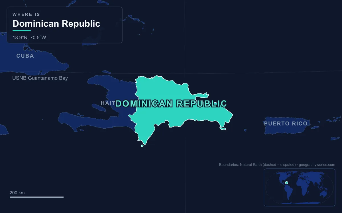 Map highlighting Dominican Republic and its neighbours
