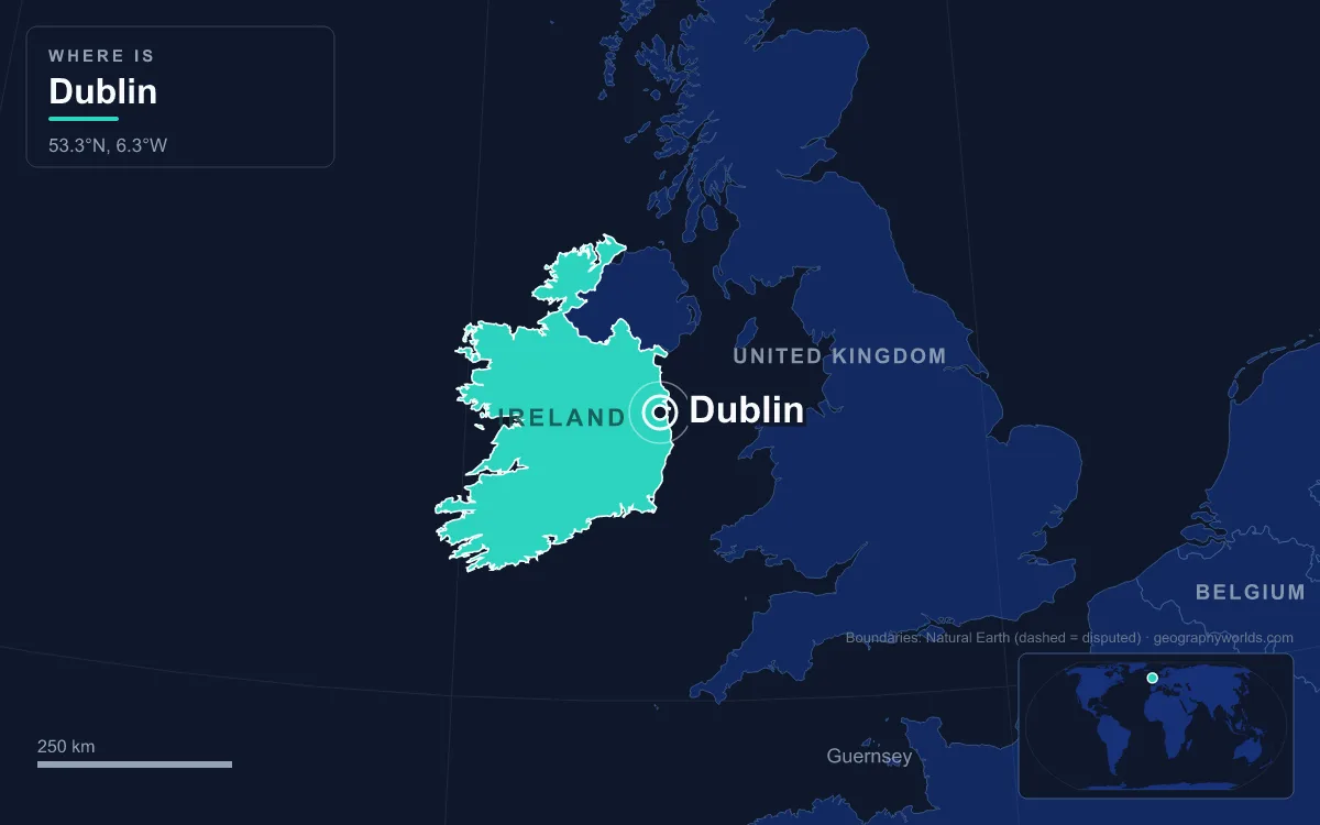 Map marking the location of Dublin