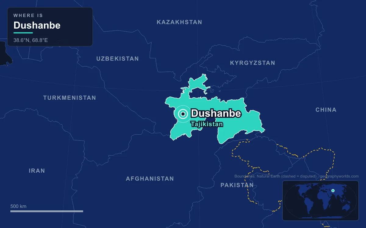 Map marking the location of Dushanbe