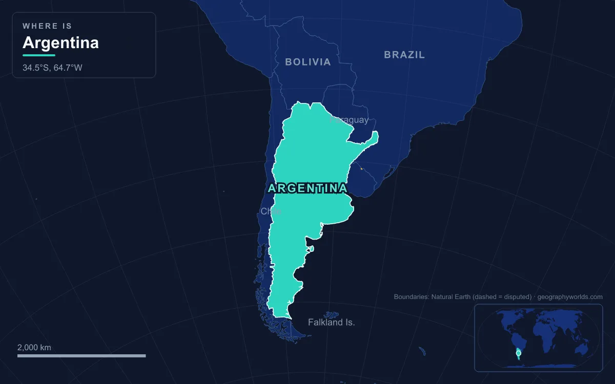 Map highlighting Argentina and its neighbours
