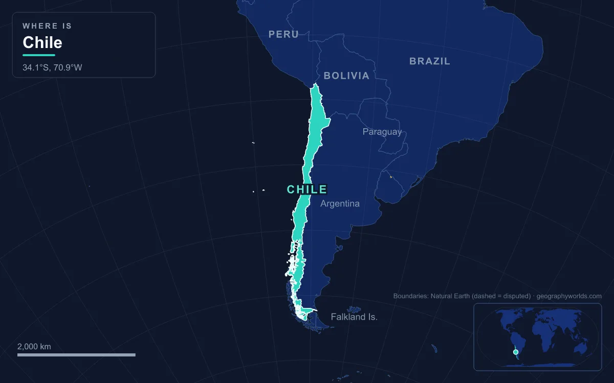 Map highlighting Chile and its neighbours
