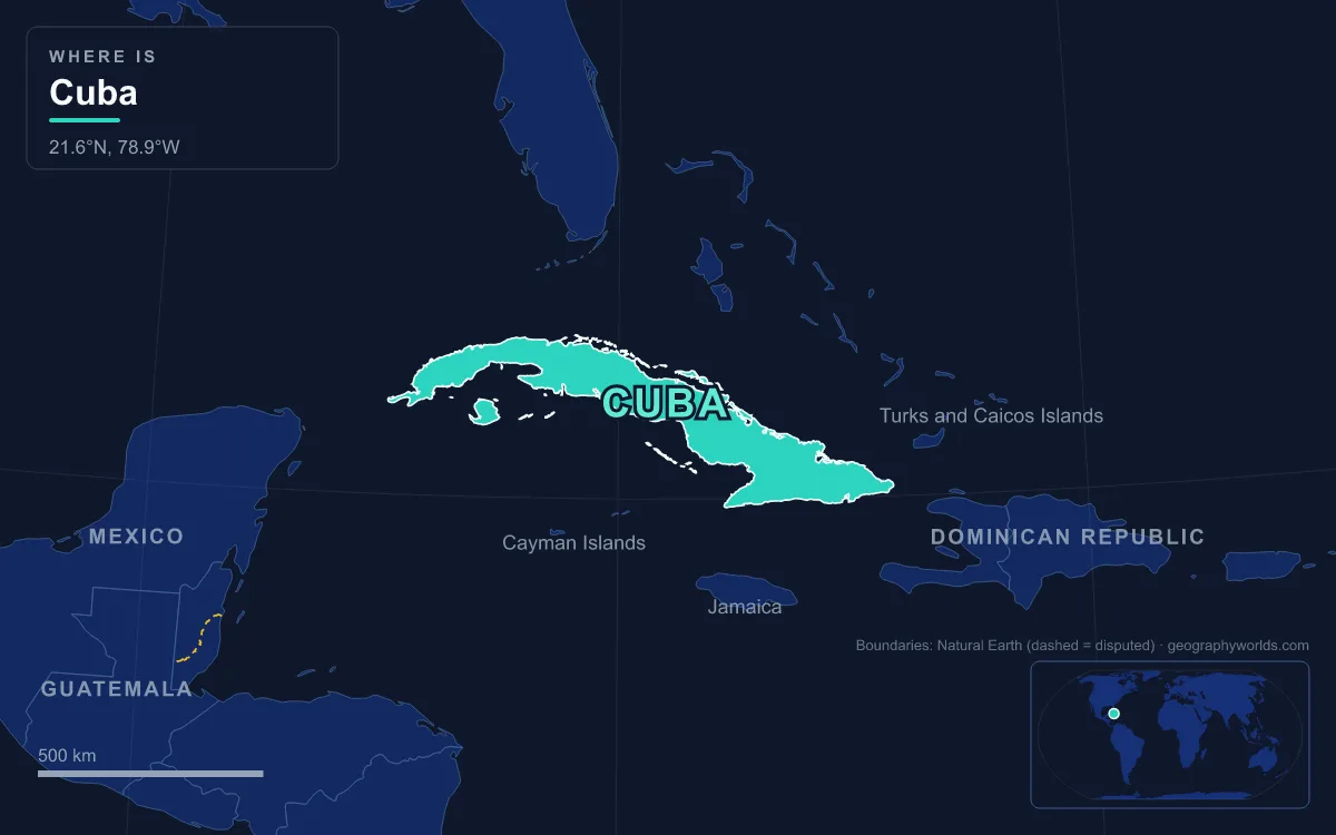 Map highlighting Cuba and its neighbours
