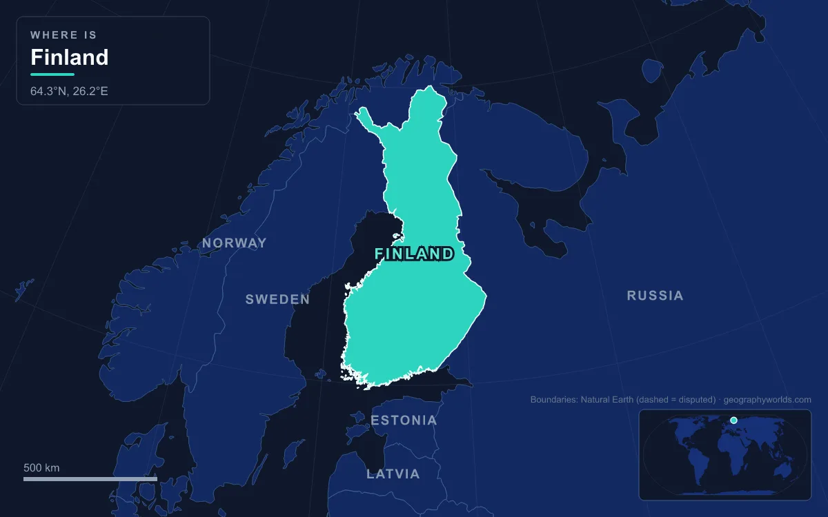 Map highlighting Finland and its neighbours