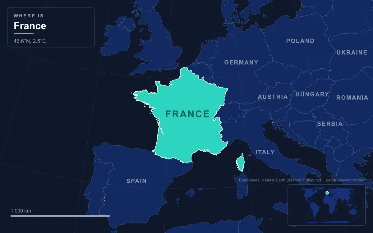 Map highlighting France and its neighbours