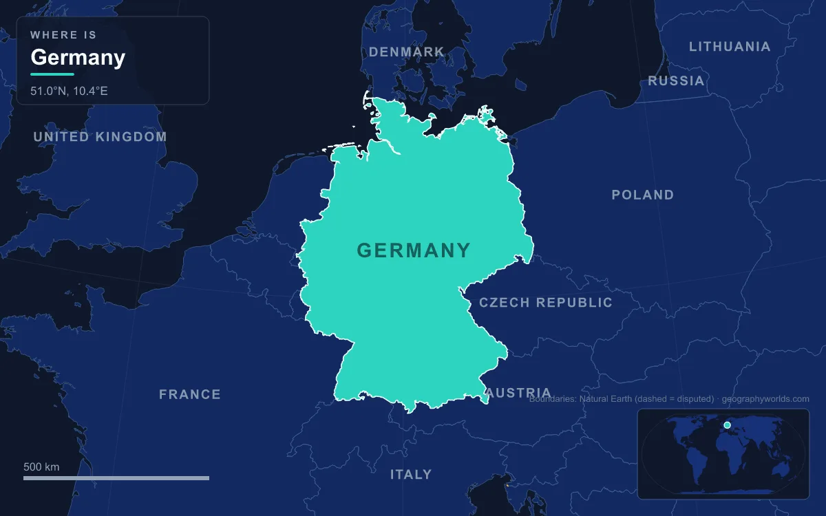 Map highlighting Germany and its neighbours