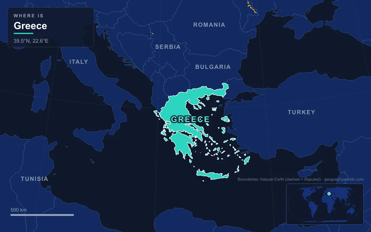Map highlighting Greece and its neighbours