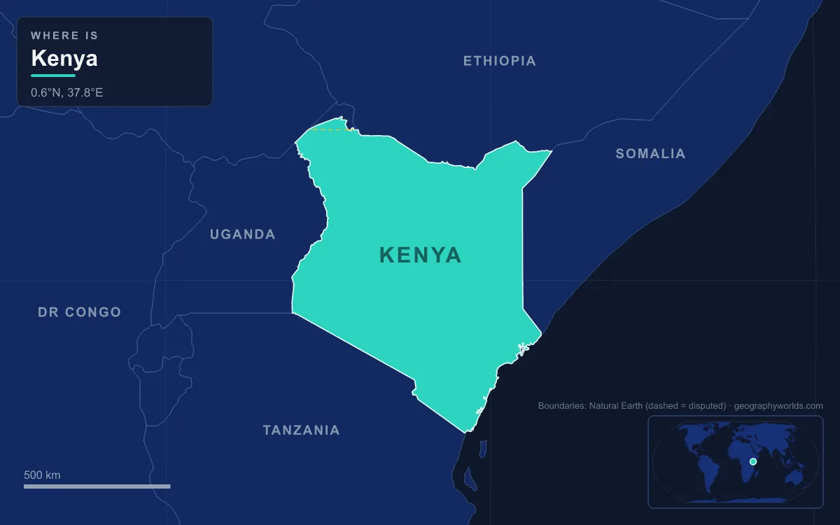 Map highlighting Kenya and its neighbours