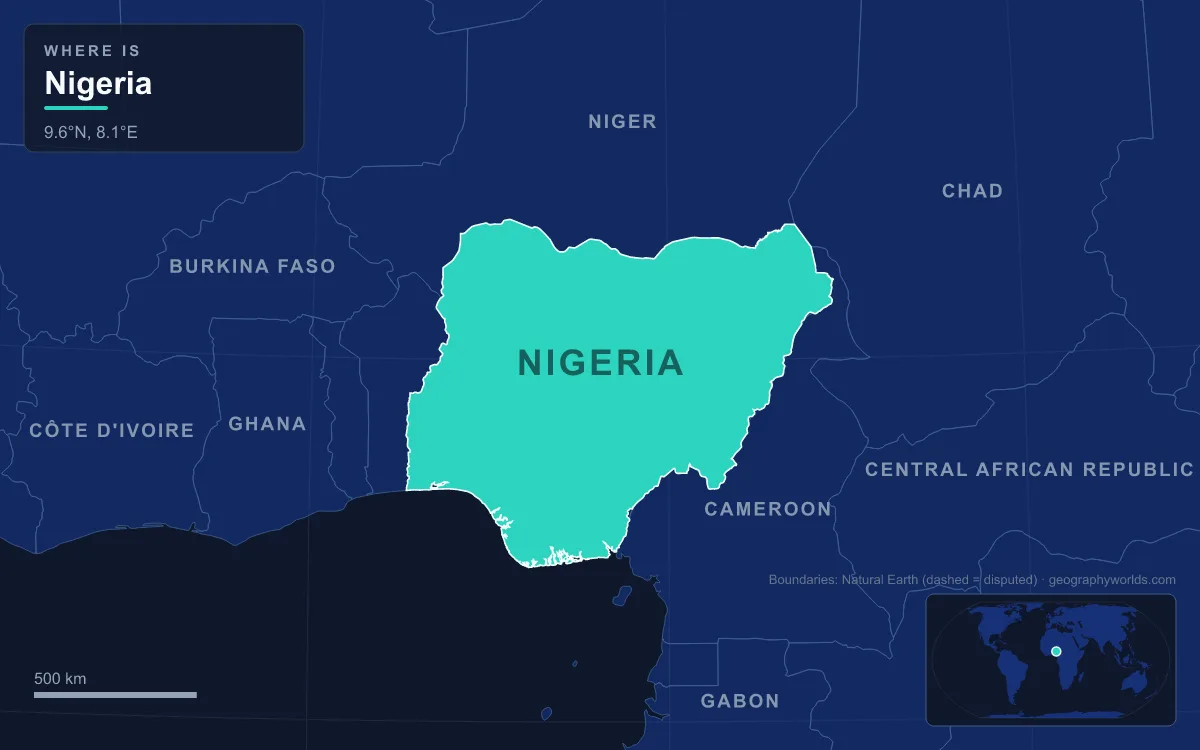 Map highlighting Nigeria and its neighbours