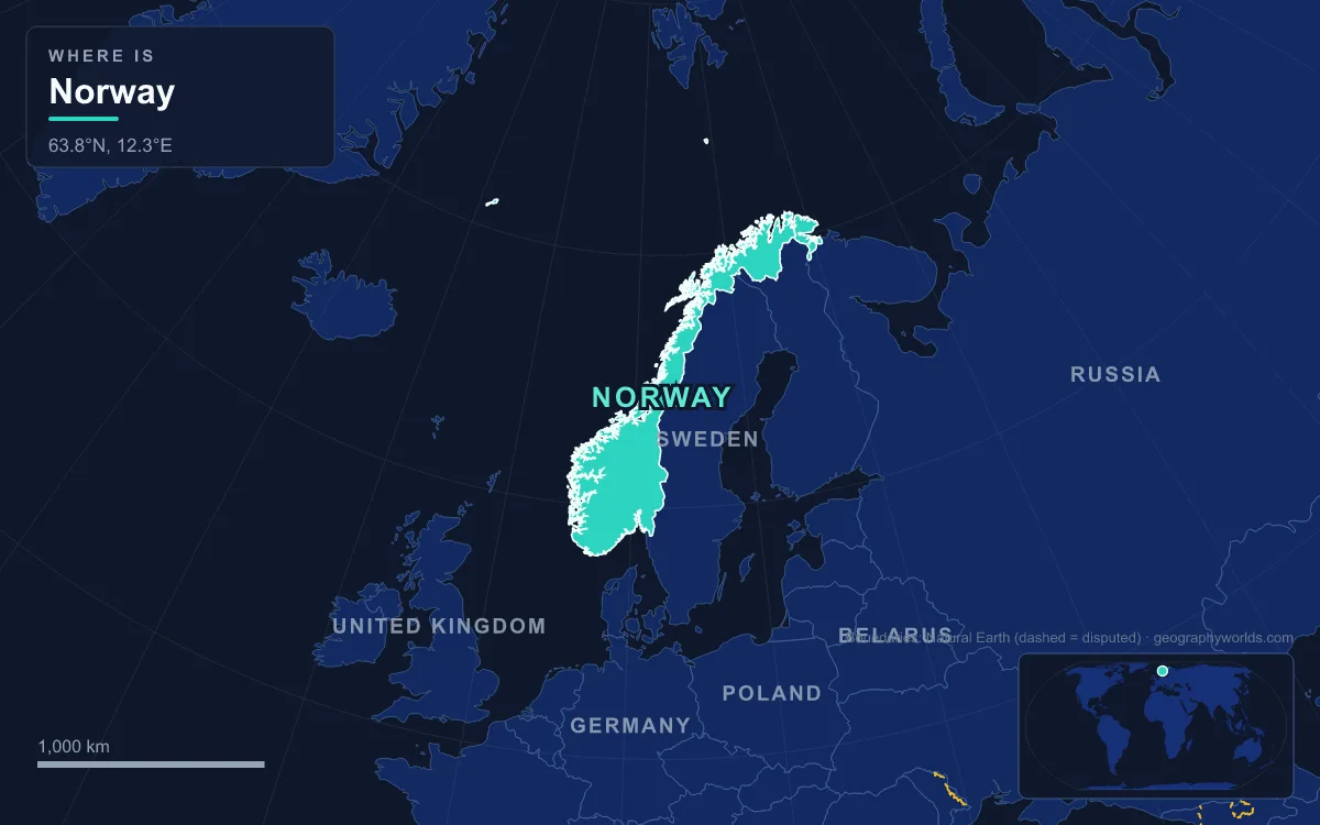 Map highlighting Norway and its neighbours